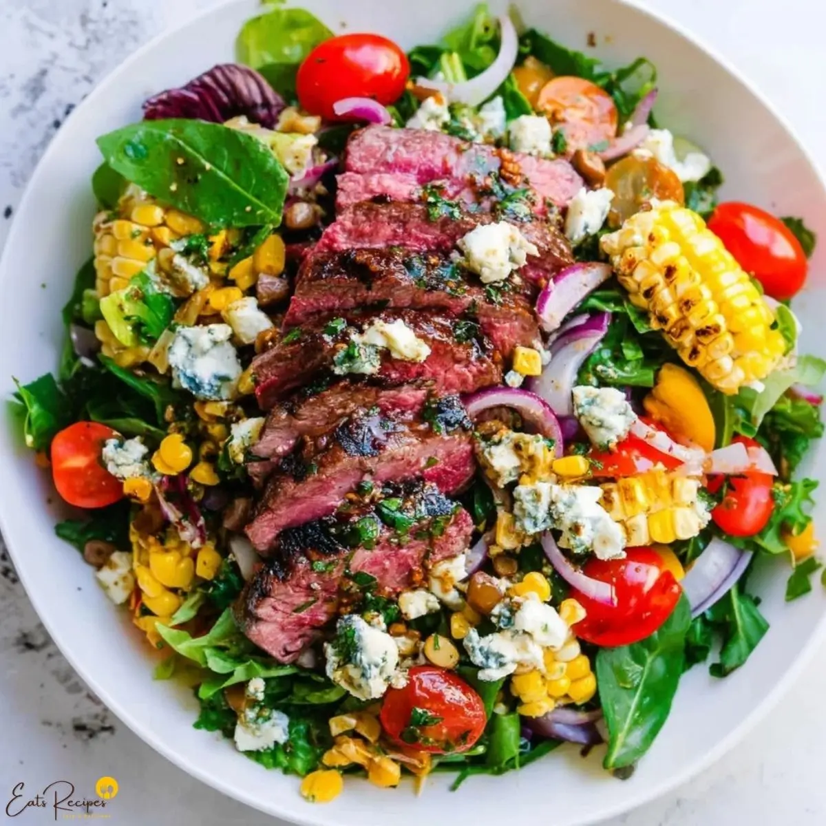 Balsamic Steak Gorgonzola Salad with Grilled Corn Awaits!